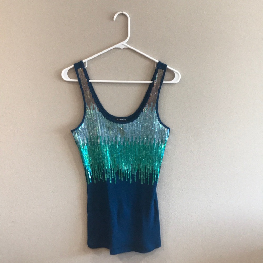 Blue sequin tank top from Express